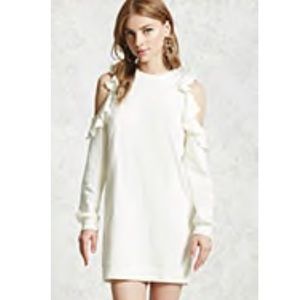 Cold shoulder ruffle sweatshirt dress!